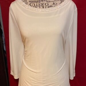 Charter Club Cream Women's Blouse with Beaded Neckline